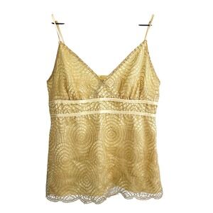 Daisy Fuentes Lace Satin Scalloped Hem Camisole Tank Top Gold Large Y2K Coquette